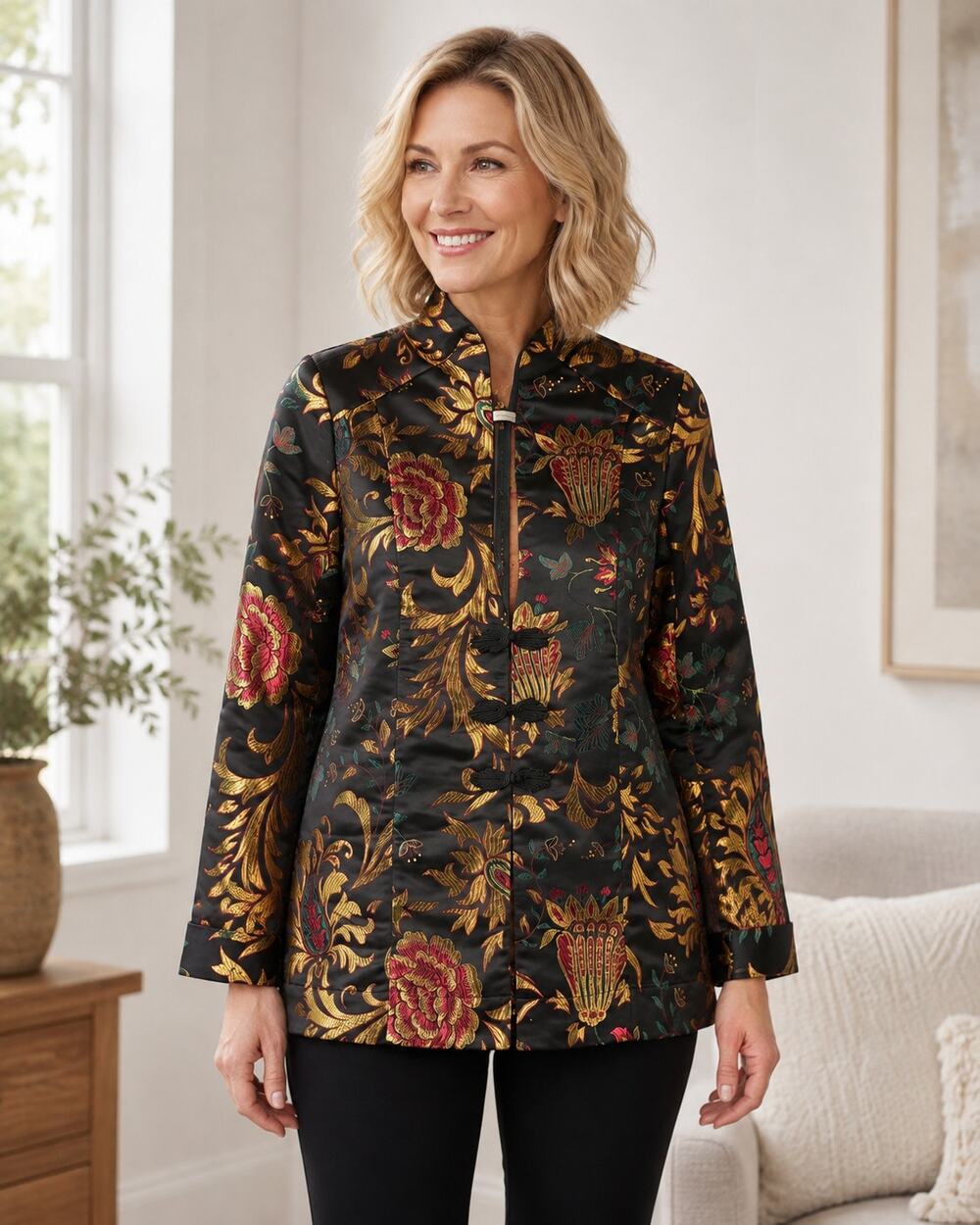 Soft Surroundings Moon Dynasty Brocade Asian Metallic Jacket Women's Large